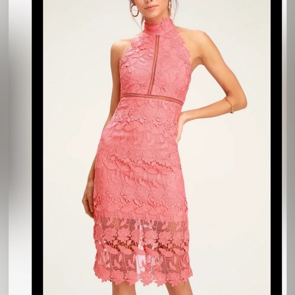 🌸Bardot Willow Lace Dress in Pink - Picture 3 of 3